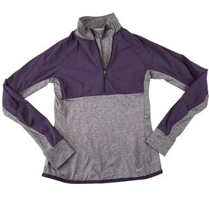 Nike Dri Fit Running Womens 1/4 Zip Pullover Size Small Purple Thumbholes Active
